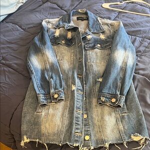 Fashion Nova Distressed Light Blue Denim Jacket